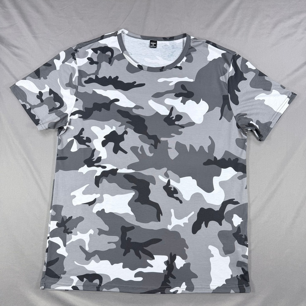 Manfinity Mens XL Gray White 100% Polyester Camo Short Sleeve Crew Neck T-Shirt